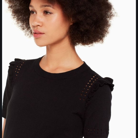 kate spade ruffle short sleeve sweater black M nwo - Picture 4 of 7